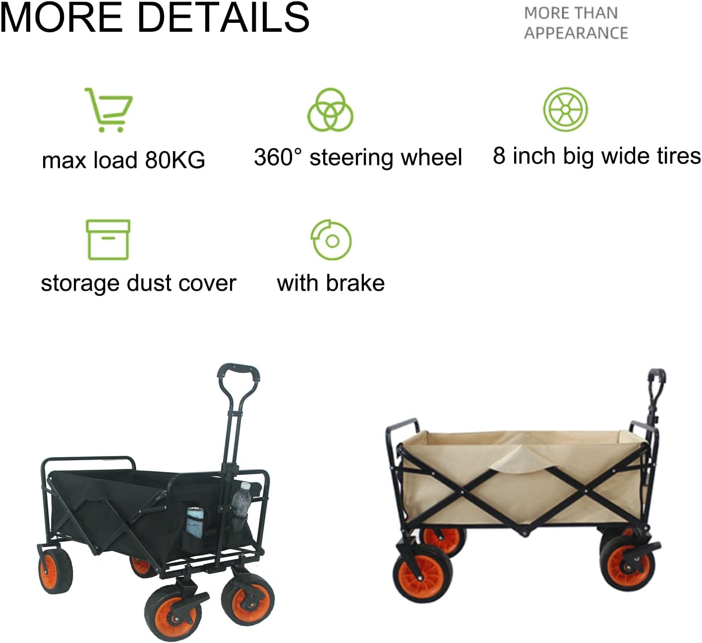 Heavy Duty Collapsible Folding Wagon - Portable Utility Cart with 360°