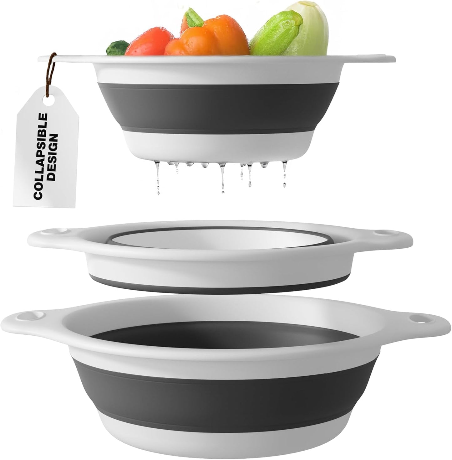 Collapsible Colanders (3 Pack Set) Food Strainers with Over-Sink Water