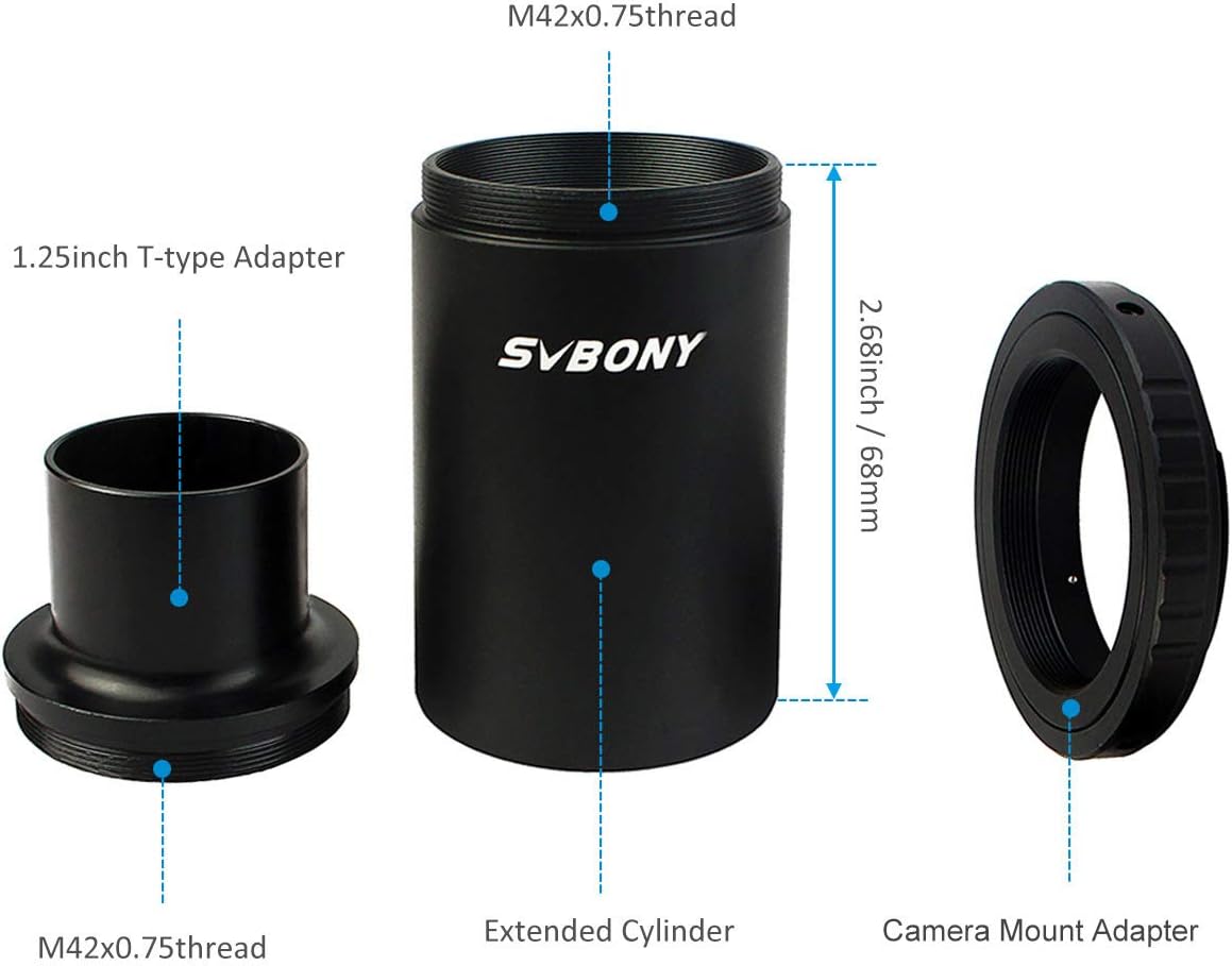 SVBONY 1.25 inches CA1 Extension Tube M42 Thread T Mount Adapter and T
