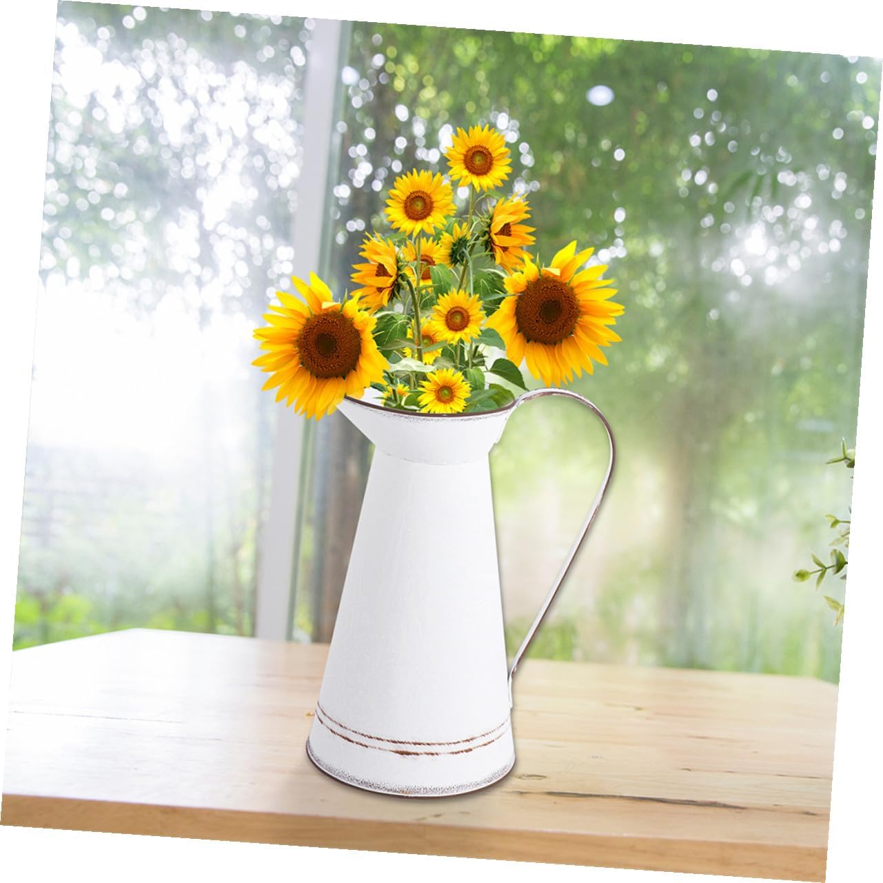 PRETYZOOM Vintage White Metal Flower Vase Set Large Rustic Succulent Planter Pots for Indoor Tabletop Flower Arrangement for Home Décor