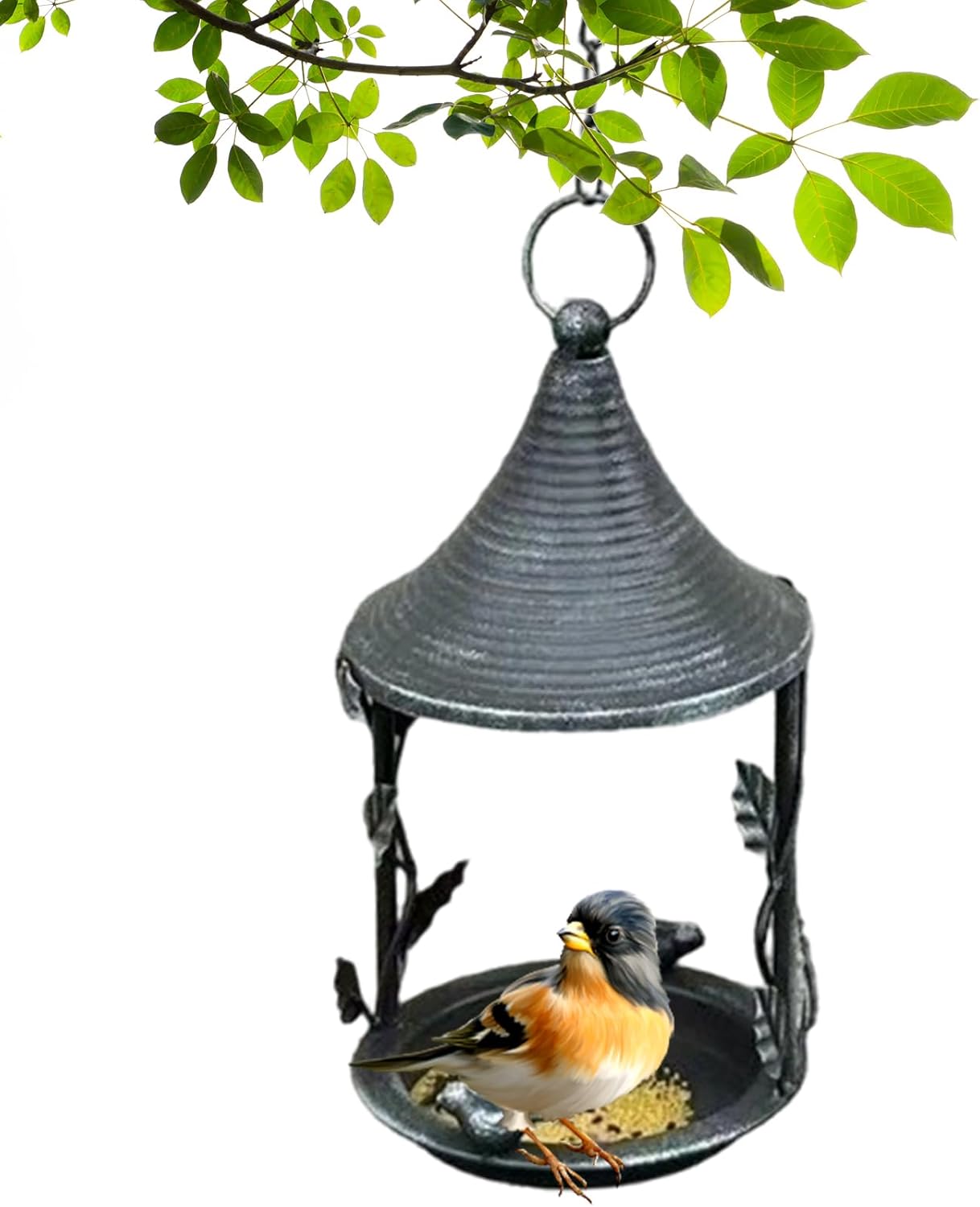 Bird Feeder Metal, Decorative Roofed Birdfeeders, Outdoor Bird Feeder, Sturdy Metal Material with Protective Finish, Wild Birds Feeding Accessory, for Garden Backyard Yard Balcony Outdoor Porch