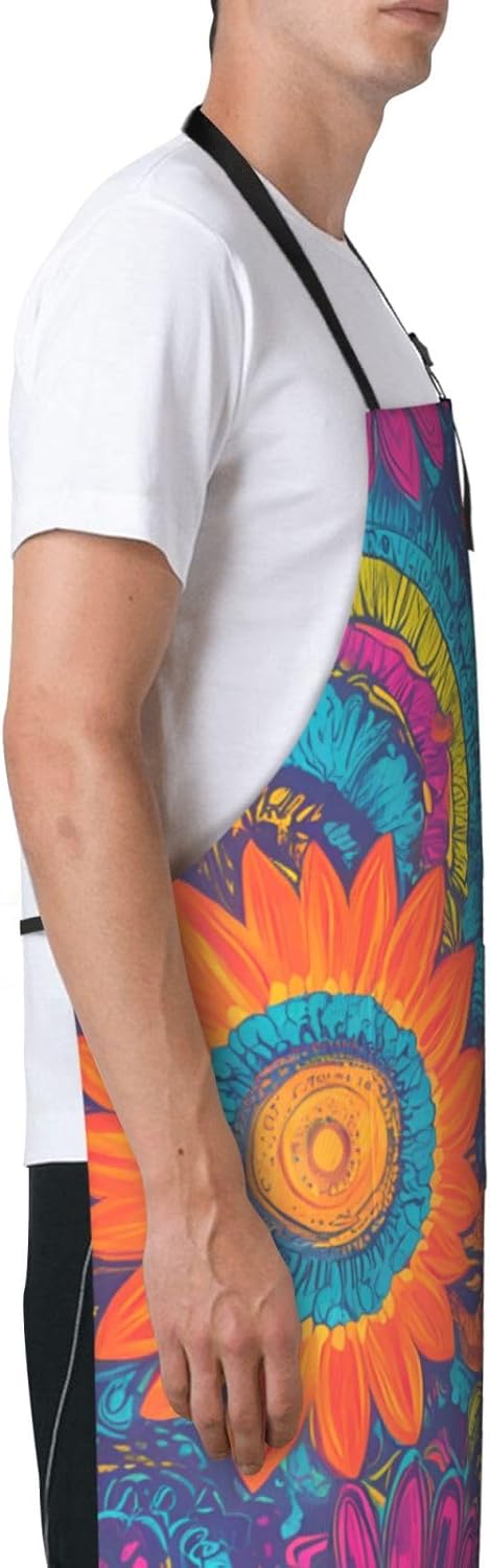 YANYU Bright Color Print 28x33 In Kitchen Apron Stylish Chef Apron with Pockets for Cooking Baking Painting