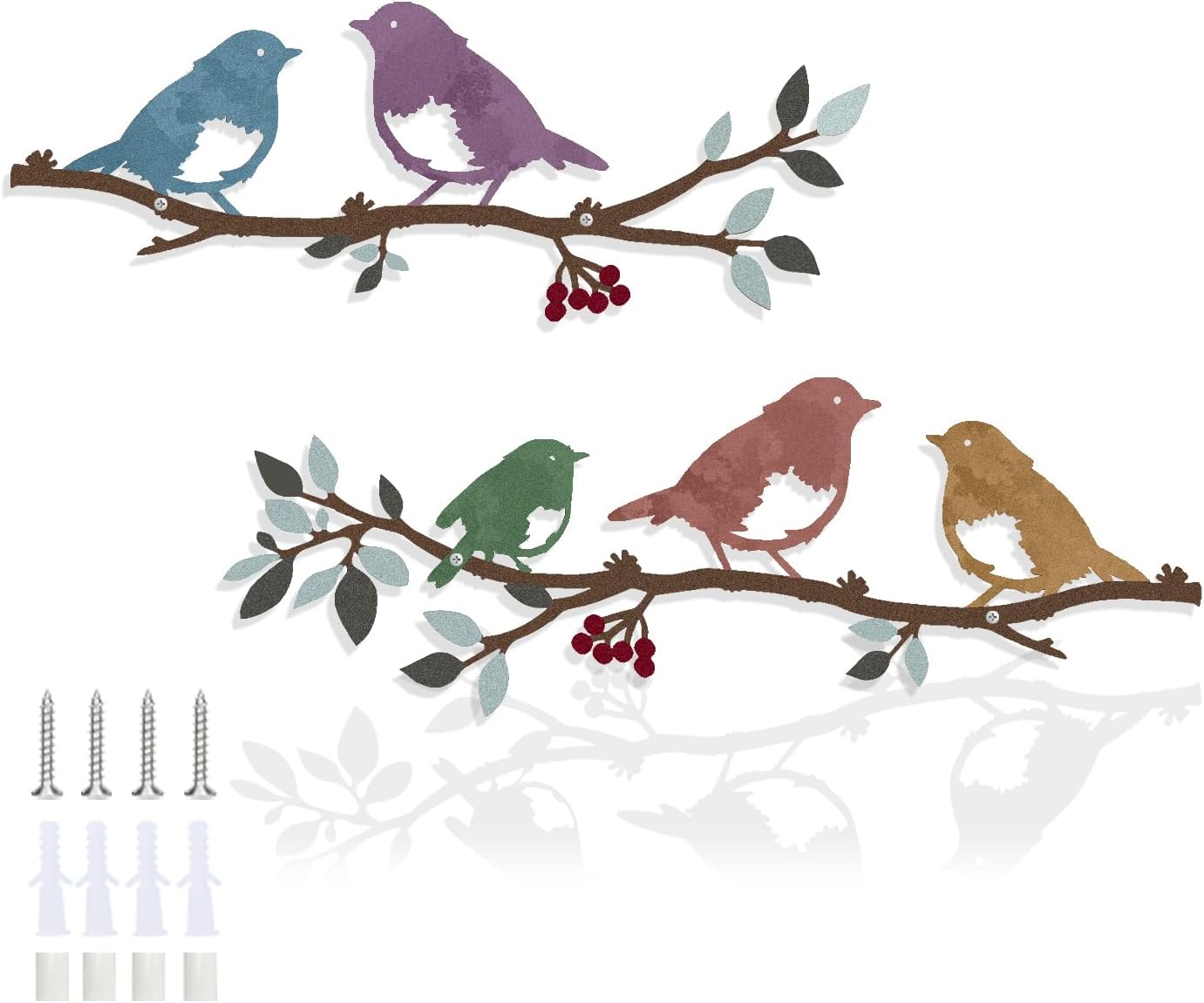 Harikikochuu 2 Pcs Metal Birds Wall Art Decor Robin Bird on the Branch