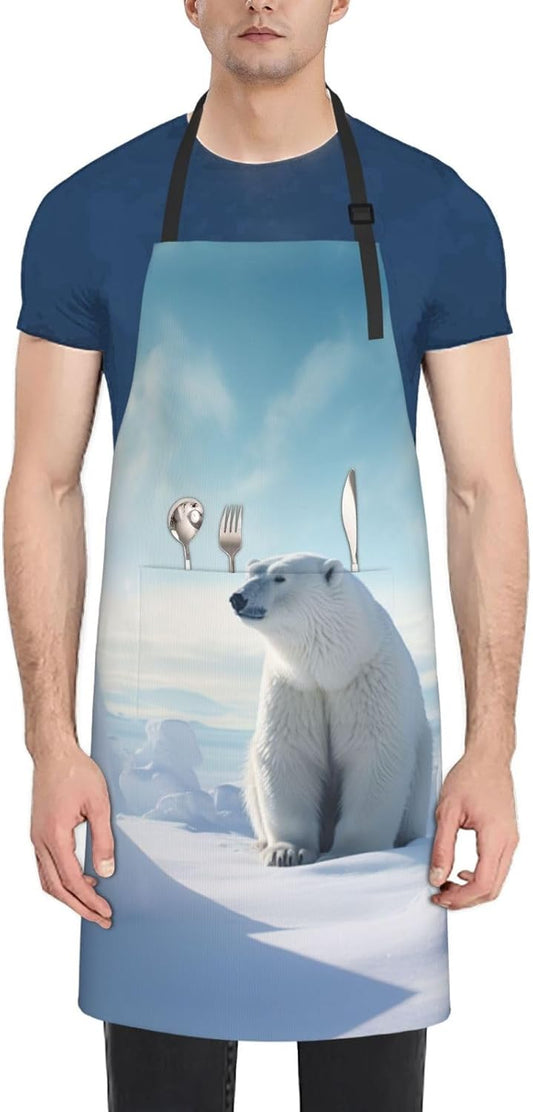 polar bear print Waterproof apron with pocket adjustable cooking apron for adult kitchen bibs to bake