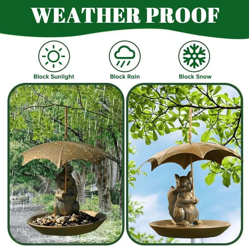 2025 New Animal Bird Feeder with Umbrella, Cute Squirrel/Cat/Dog Handheld Umbrella Design Bird Feeder, Outdoor Hanging Metal Hummingbird Feeder, Garden Yard Decoration, Gifts for Seniors (Dog)