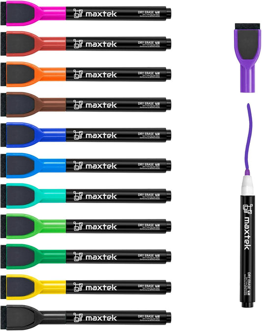 maxtek Magnetic Whiteboard Markers - 12 Count Colorful Fine Tip Dry Er