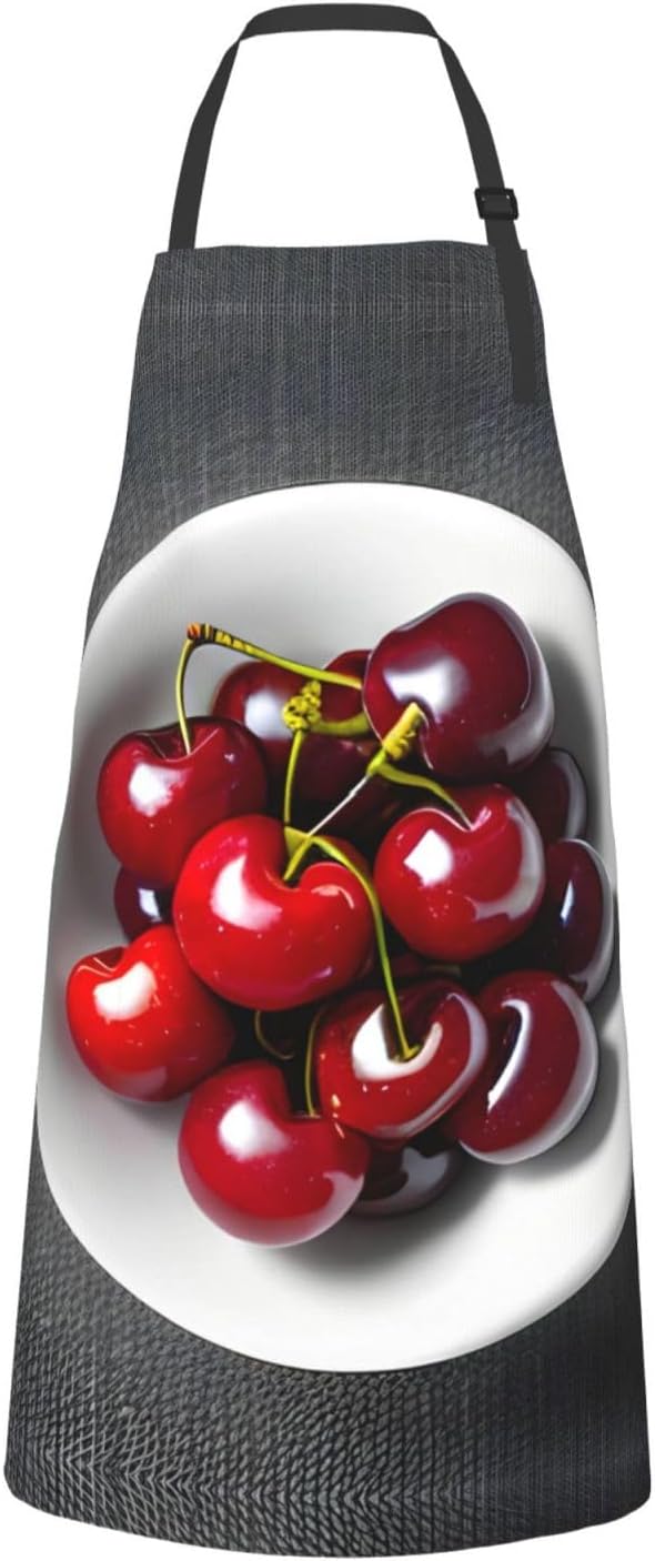 Fresh Cherry print Waterproof chef's apron with pocket apron for kitchen cooking baking barbecue and gardening