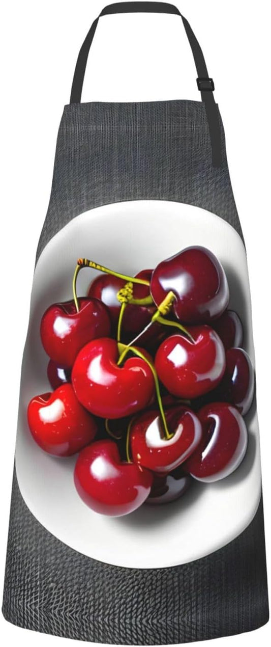 Fresh Cherry print Waterproof chef's apron with pocket apron for kitchen cooking baking barbecue and gardening