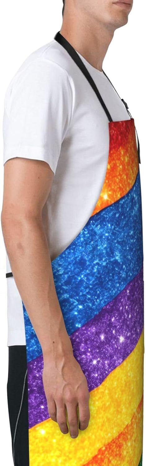 YANYU Rainbow stripes Print 28x33 In Kitchen Apron Stylish Chef Apron with Pockets for Cooking Baking Painting