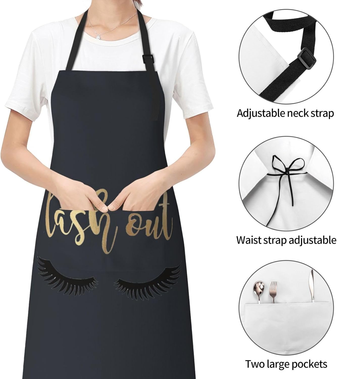 Eyelash print Waterproof apron with pocket adjustable cooking apron for adult kitchen bibs to bake