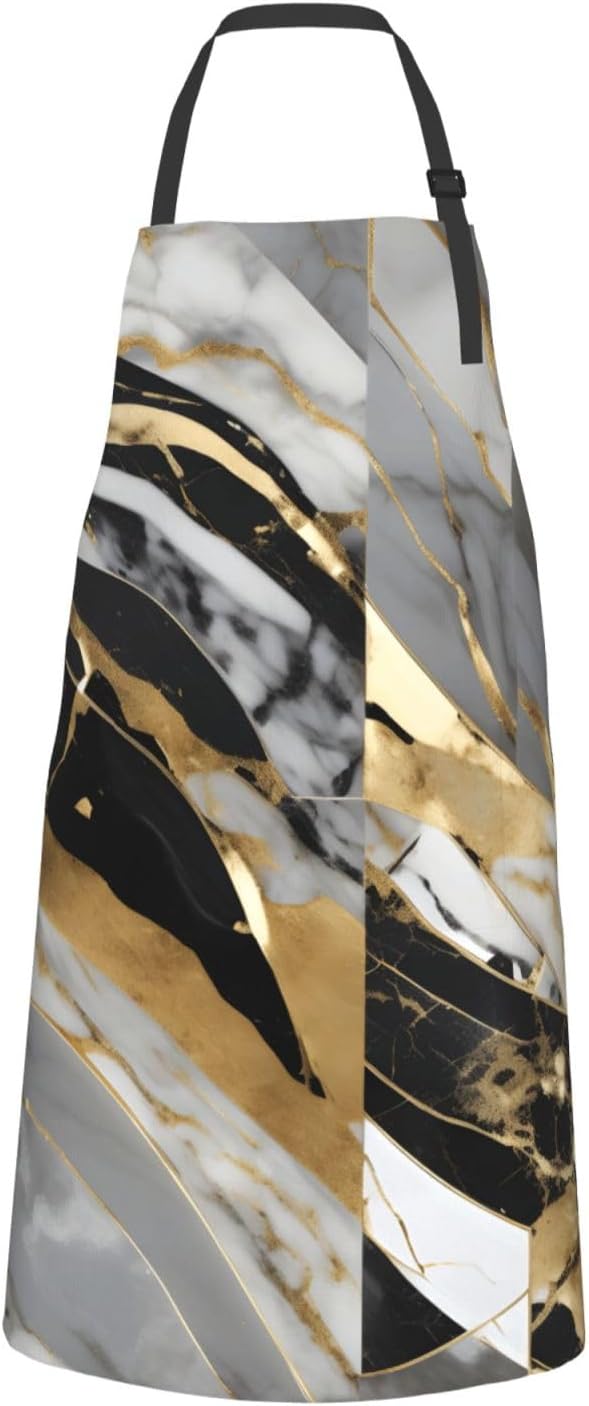 YANYU luxury Marble Print 28x33 In Kitchen Apron Stylish Chef Apron with Pockets for Cooking Baking Painting