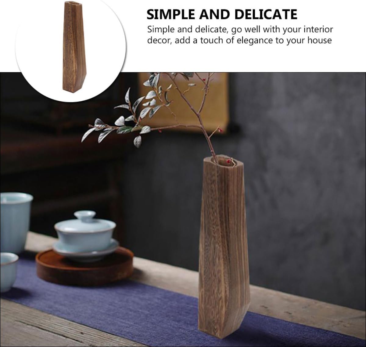 BESTOYARD Wooden Vase for Hydroponic Plants 7x6x29.5cm Leakproof Paulownia Wood Flower Pot Creative Desktop Decoration Home and Office Tabletop Planter