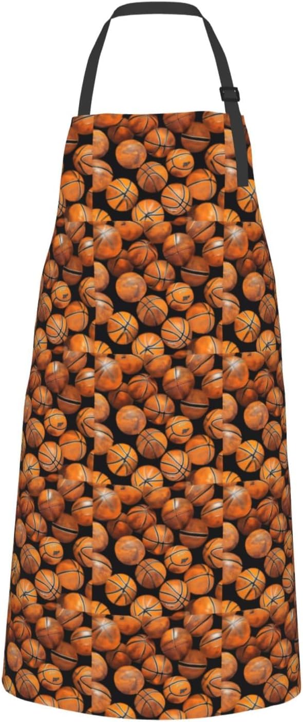 YANYU Basketball Orange Print 28x33 In Kitchen Apron Stylish Chef Apro
