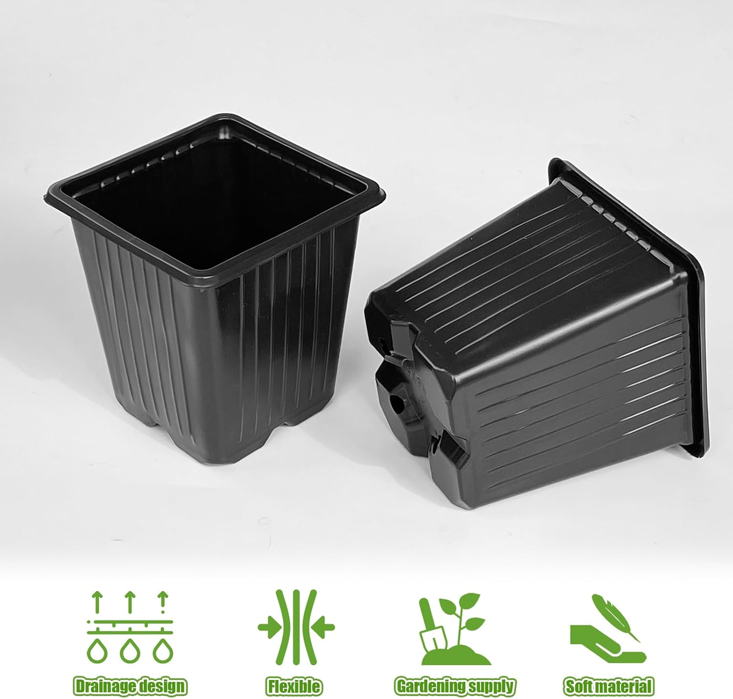 Anyumocz 100Pcs Square Plant Nursery Pots,3.5 Inch Plastic Pots with D