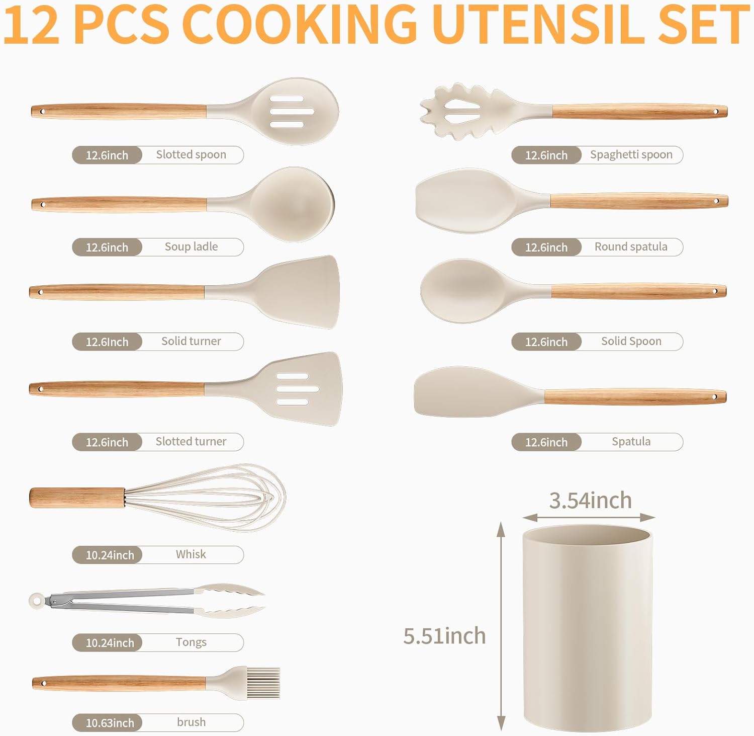 Silicone Cooking Utensil Set,12 PCS Cooking Cookware Kitchen Utensils 