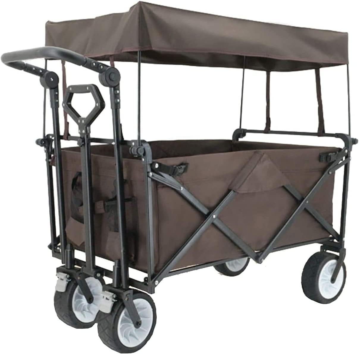 Portable Camping Cart,Beach Trolley Folding Handcart with Roof Trolley with Brakes 4-Wheel Beach Cart 94 X 61 X 35cm Bearing 100kg/220lbs