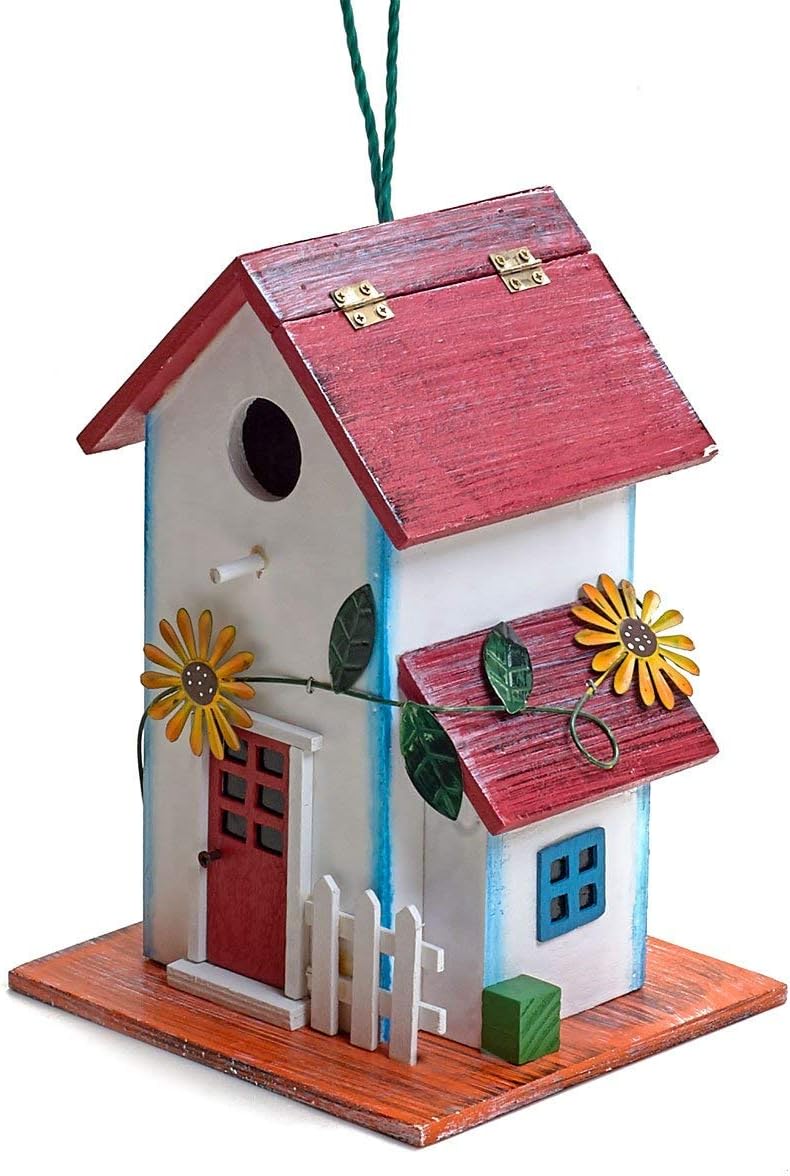 Hand-Painted Wooden Birdhouse with Flowers Outdoor Garden Decor by Bo Toys