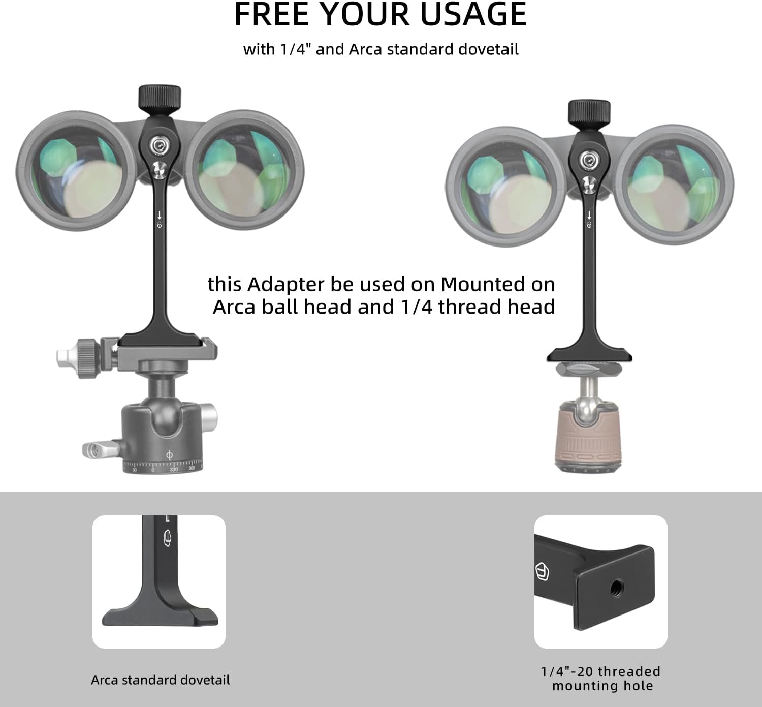 Fanaue Binocular Tripod Adapter, Binocular Mount 1/4 Inch Threading Mo