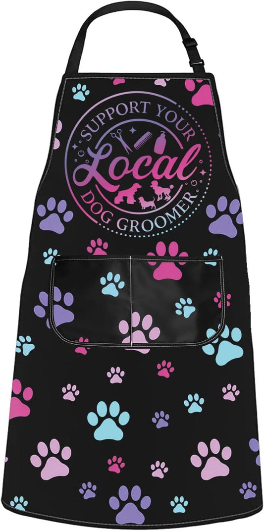 WCGXKO Support Your Local Dog Groomer Kitchen Apron Dog Hair Grooming Gift Cute Pet Grooming Gift