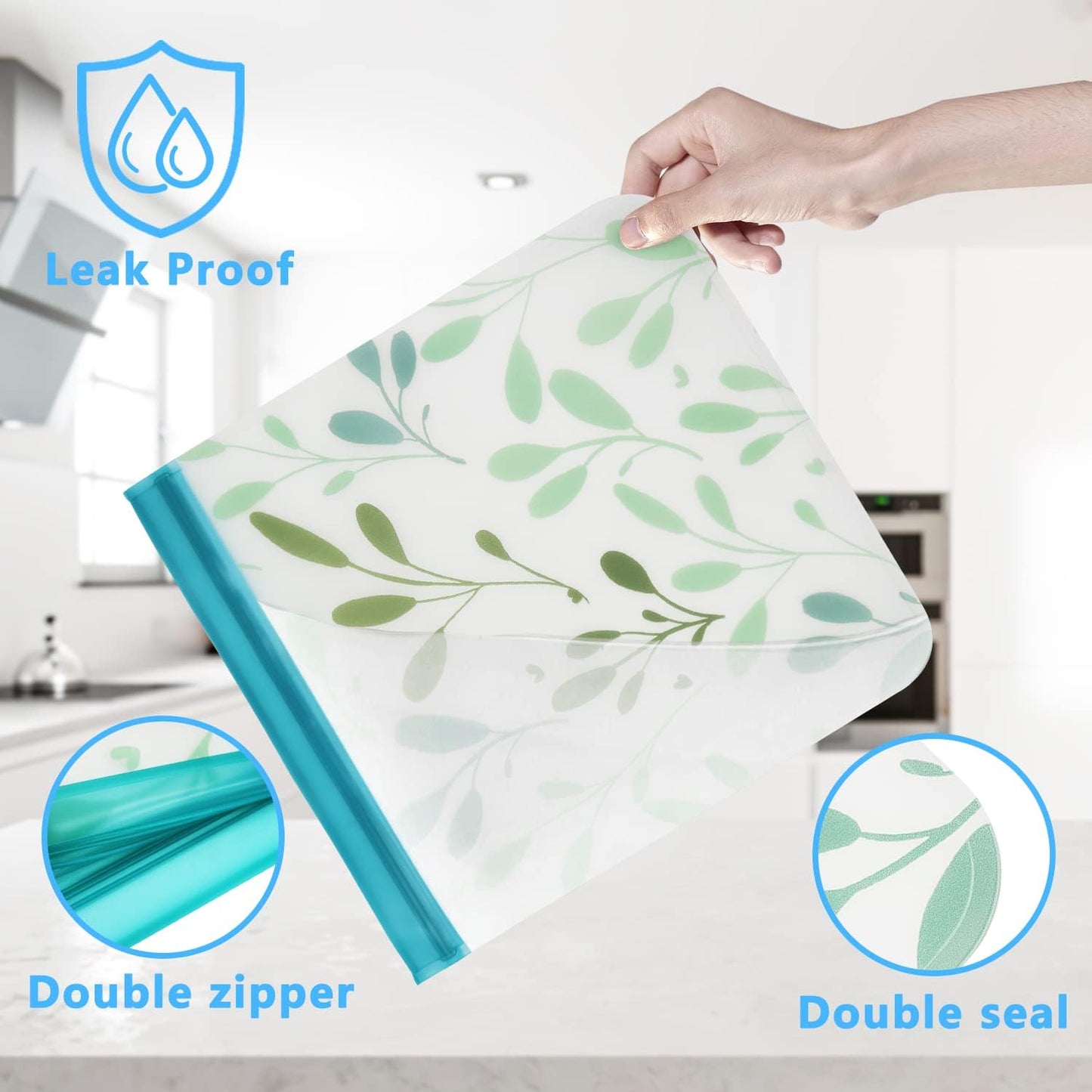10 Pack Dishwasher Safe Reusable PEVA Food Storage Bags, Leak proof Re
