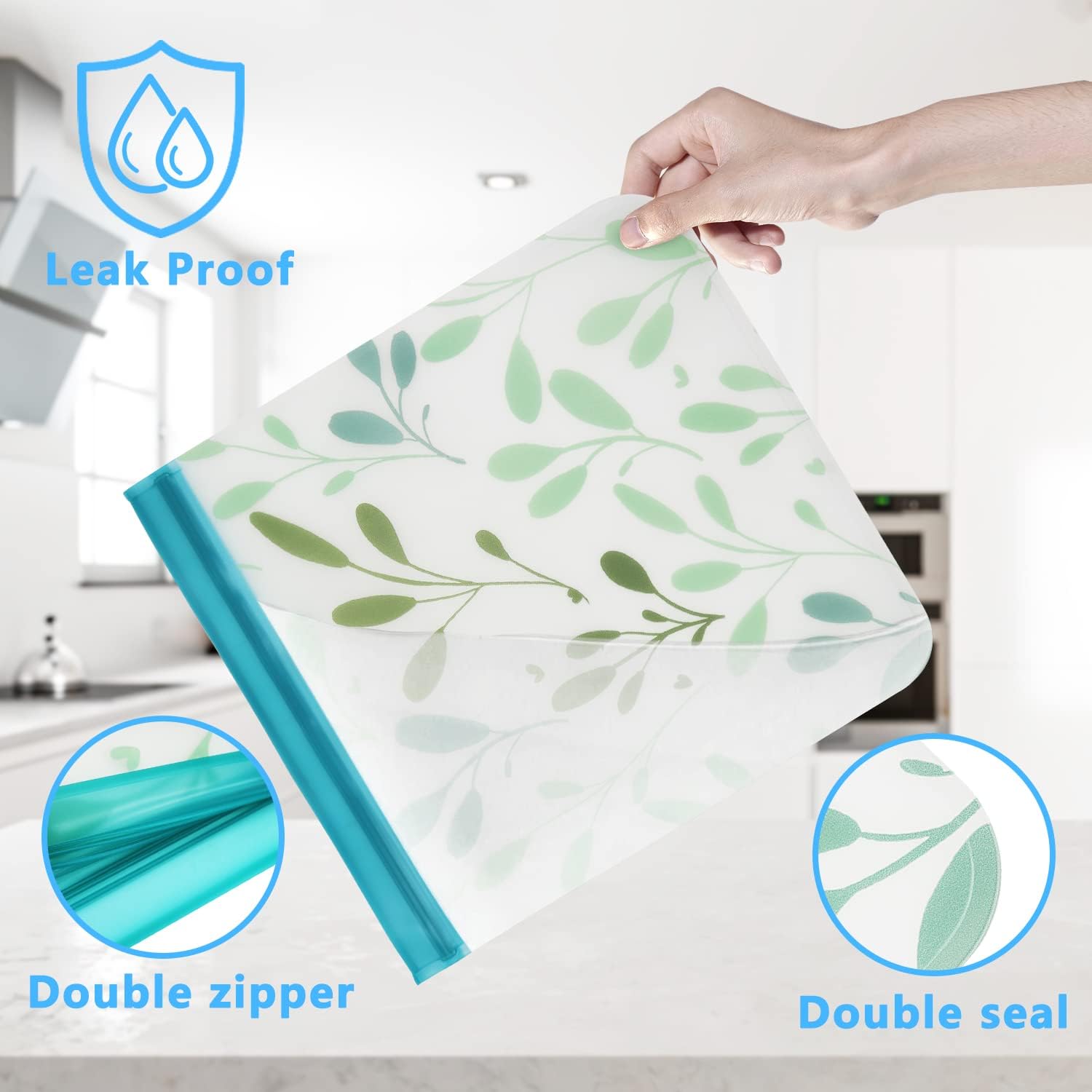 10 Pack Dishwasher Safe Reusable PEVA Food Storage Bags, Leak proof Re