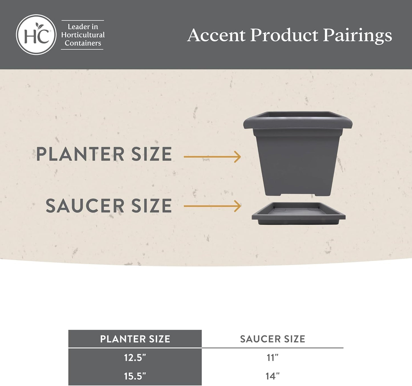 The HC Companies 12.5 Inch Accent Square Plant Pots with Drainage, Lig