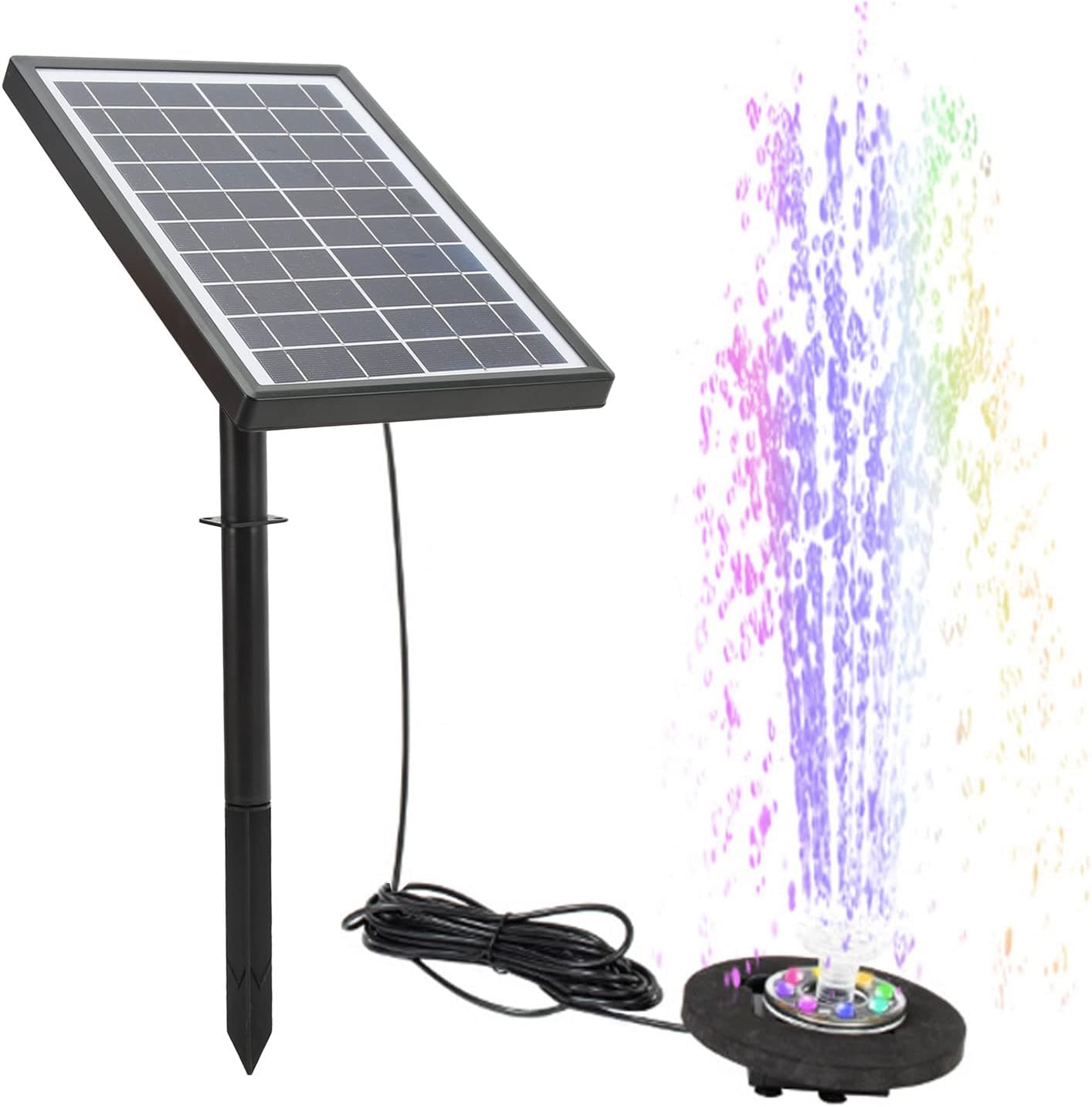 Pilipane Solar Fountain Pump with Battery Backup 5000mAh, 7W Solar Bird Bath Fountain with LED Lights, Solar Birdbath Fountain Pump for Pond, Fish Tank，Fountains Garden Decor