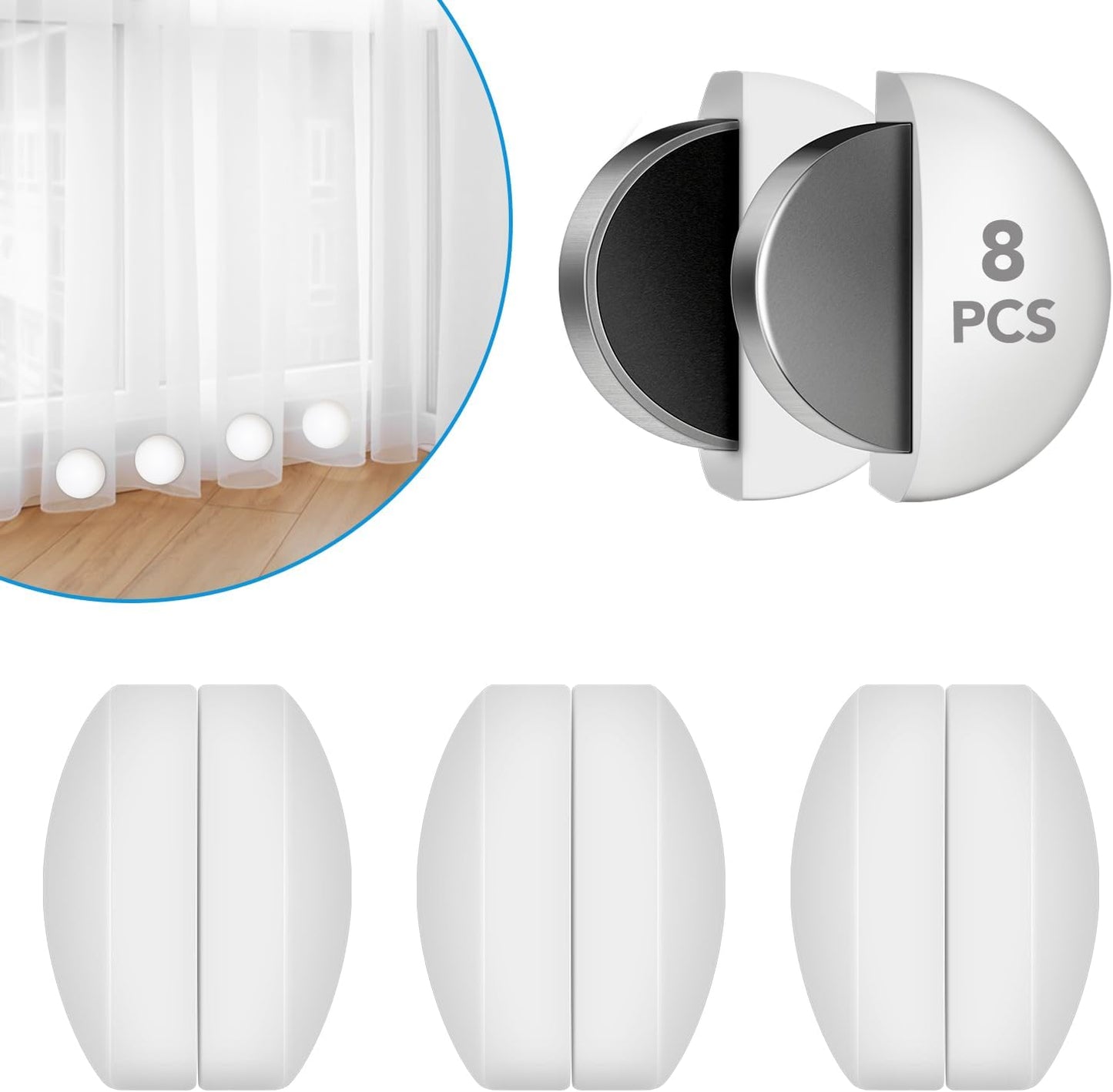 8 Pcs Shower Curtain Weights, Silicone Wrapped Heavy Duty Shower Curtain Magnets, Curtain Weights Heavy Outdoor, Prevent Curtain Liner from Blowing Around, Work for Drapery, Flag, Tablecloth(4 Pairs)