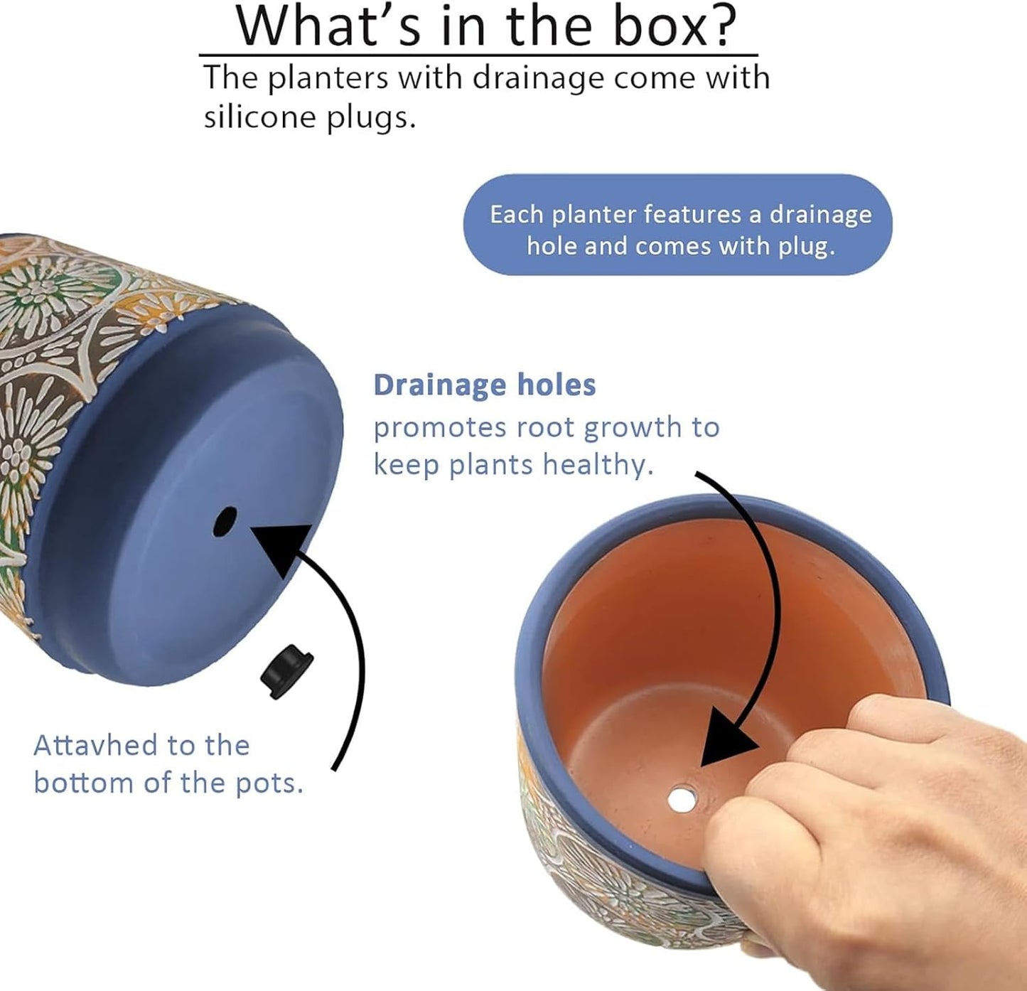 DeeCoo 3 Piece Ceramic Plant pots Indoor Pots Set with Drainage Holes,