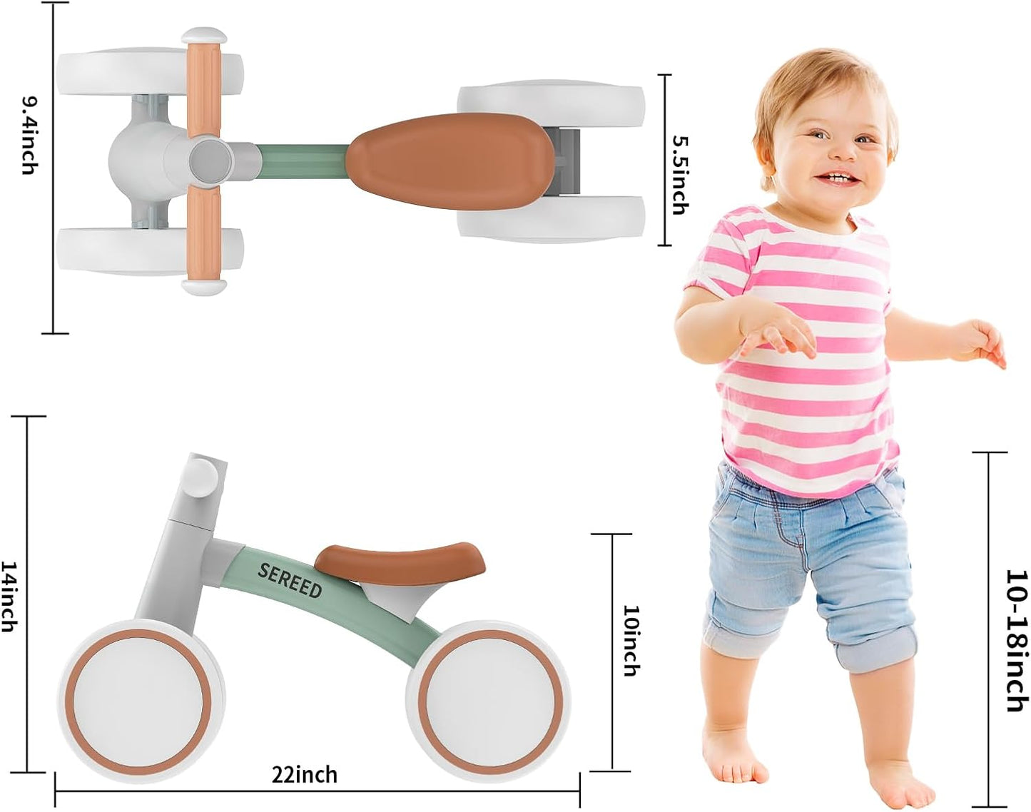 SEREED Baby Balance Bike for 1 Year Old Boys Girls 12-24 Month Toddler