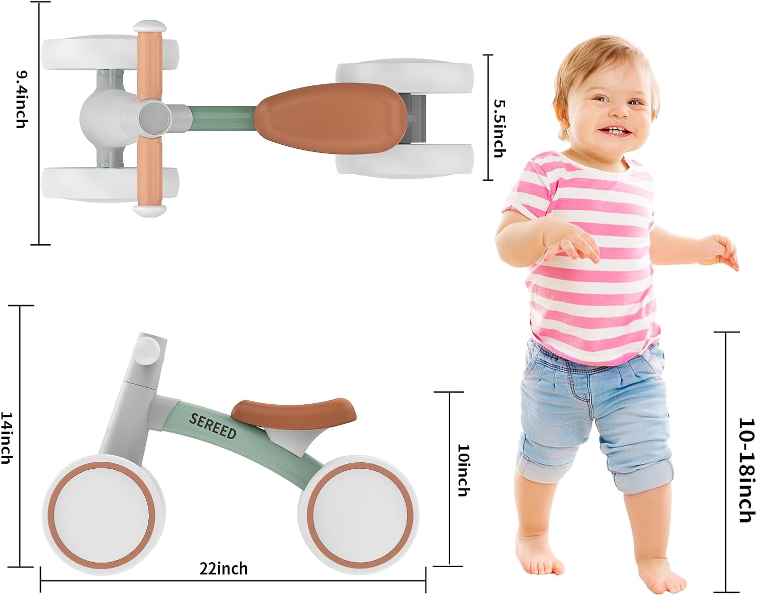 SEREED Baby Balance Bike for 1 Year Old Boys Girls 12-24 Month Toddler