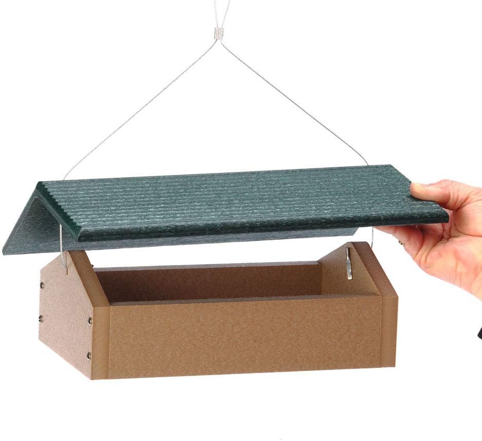 Birds Choice Upside Down Suet Feeder, Holds 4 Suet Cakes | Hanging Suet Bird Feeder with Roof, Woodpeckers, Jays, Nuthatches | Sturdy for Garden & Backyard | Taupe & Green, 11.75"L x 8.75"W x 4"H