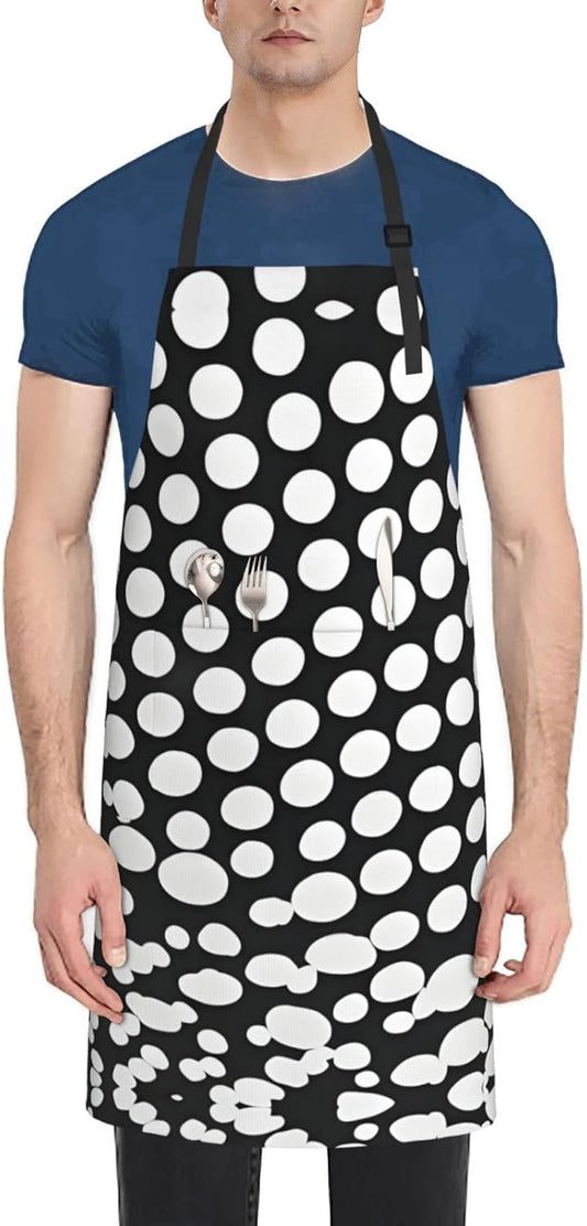 Black White Polka Dots Pattern print Waterproof chef's apron with pocket apron for kitchen cooking baking barbecue and gardening
