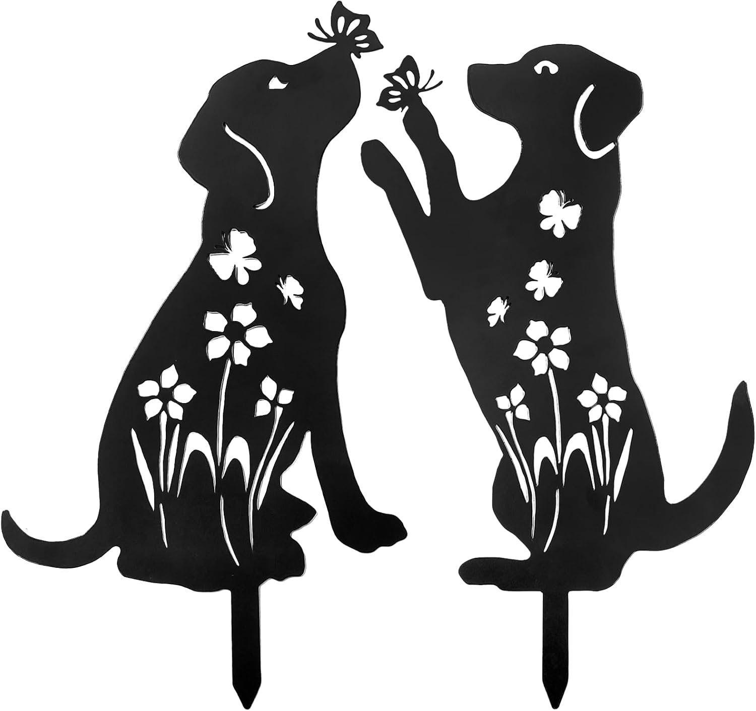 2 Pack Decorative Garden Stakes - 15" Rust-Resistant Metal Dog Silhoue
