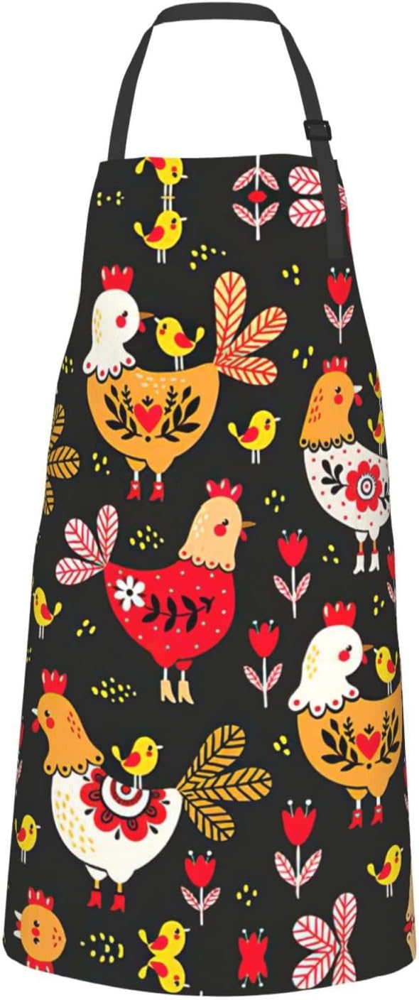 Cute Rooster Chickens Print Laundry apron 28x33 In Waterproof Kitchen 
