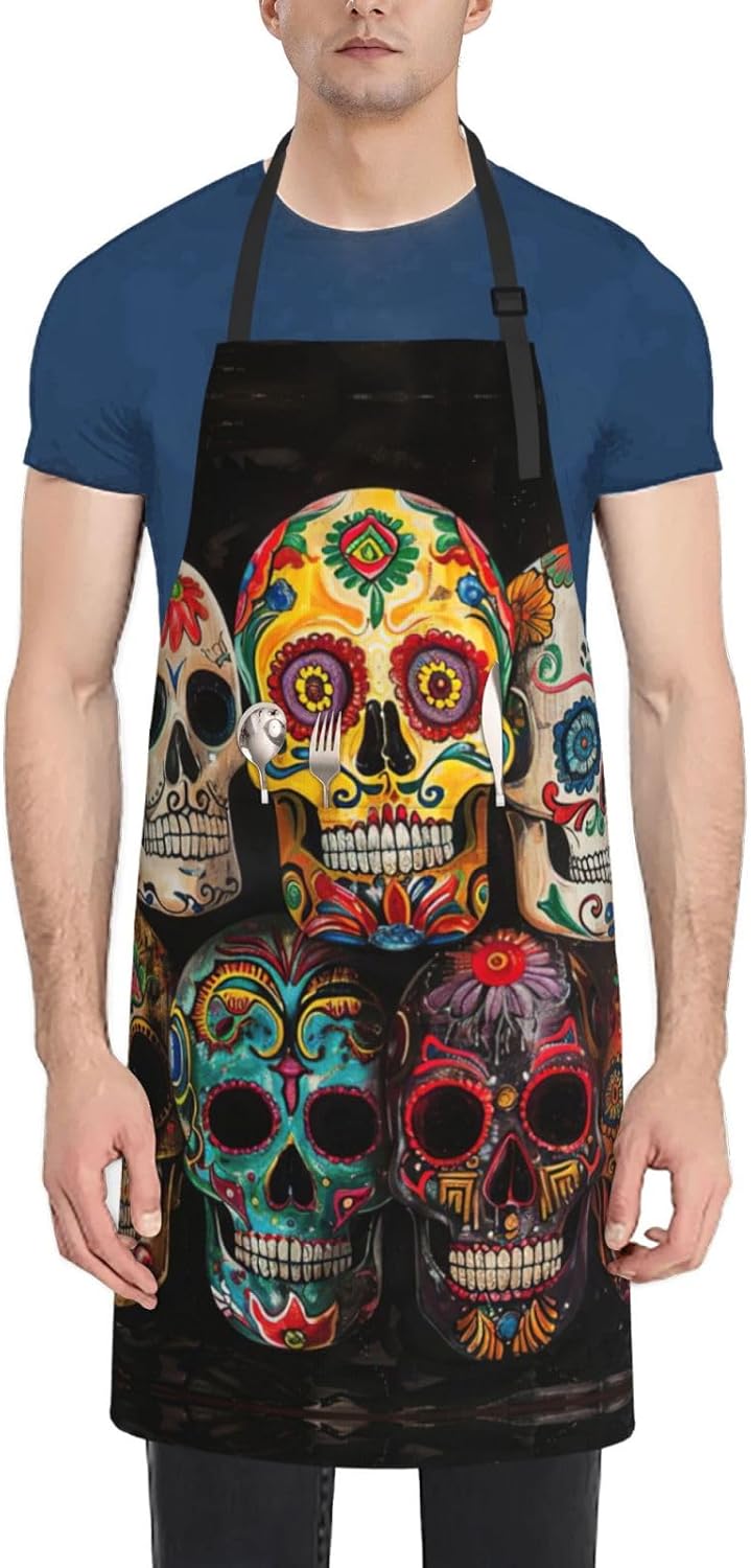 sugar skulls print Waterproof chef's apron with pocket apron for kitch