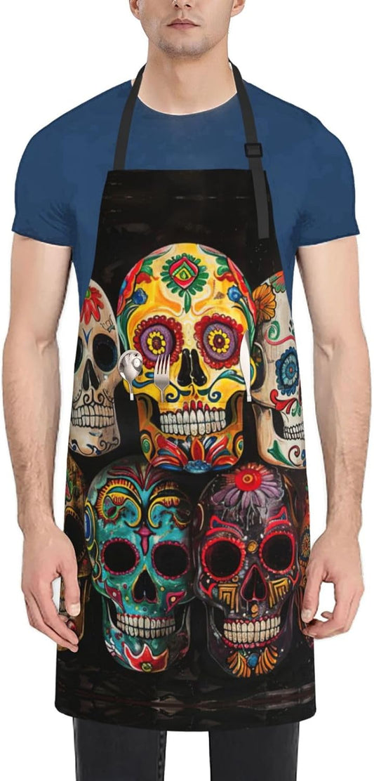 sugar skulls print Waterproof chef's apron with pocket apron for kitchen cooking baking barbecue and gardening
