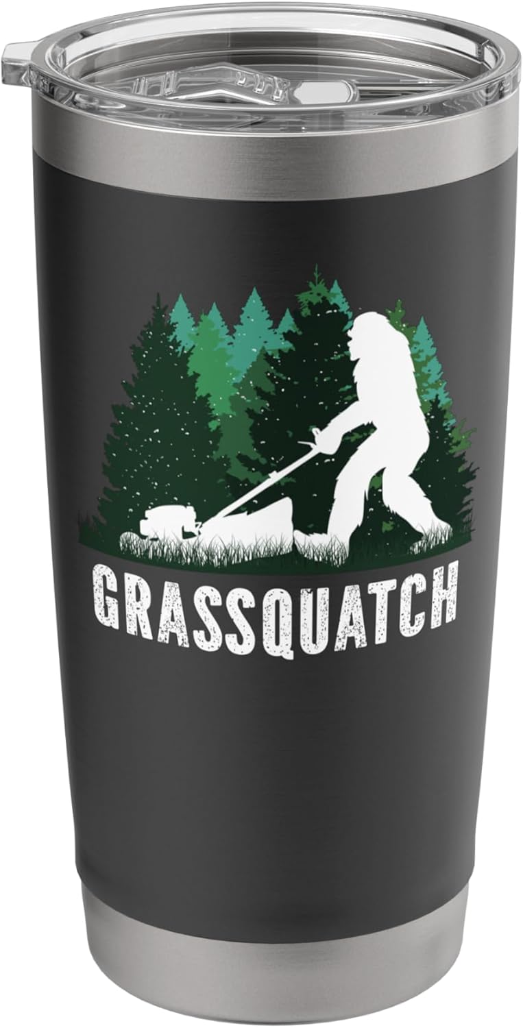 Lawn Mower Mowing Dad Landscaper Bigfoot Yeti Sasquatch Stainless Steel Insulated Tumbler