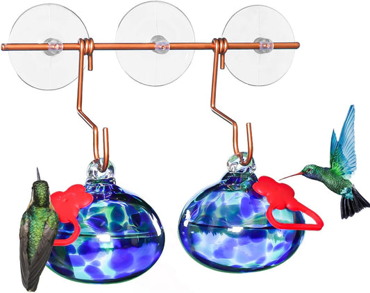 Window Hummingbird Feeder with Suction Cups,Hand-Blown Glass Hummingbi