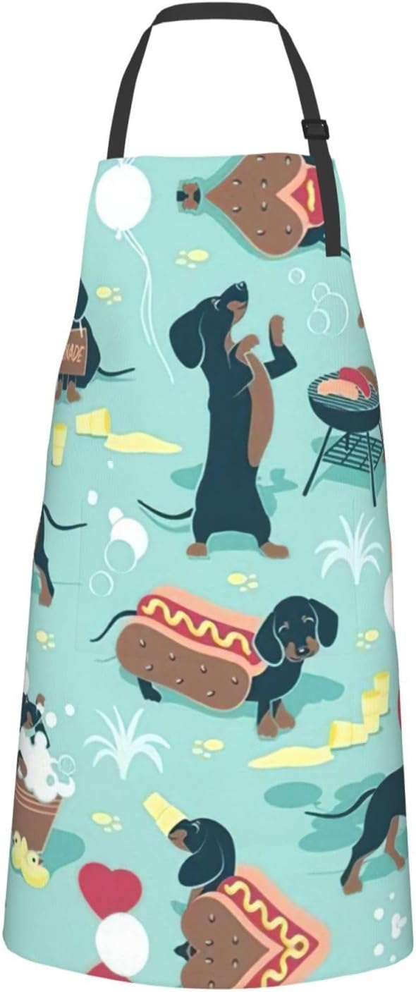Hot Dogs and Lemonade Print Laundry apron 28x33 In Waterproof Kitchen Apron with Pockets for Cooking Baking