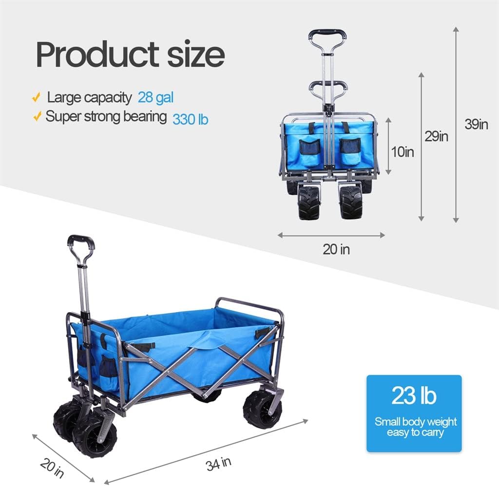 HBJWOV Faltbare Folding Utility Wagen Karren Große Kapazität 330lbs Strand Wagon mit All-Terrain Große Räder Außen Camping(D)