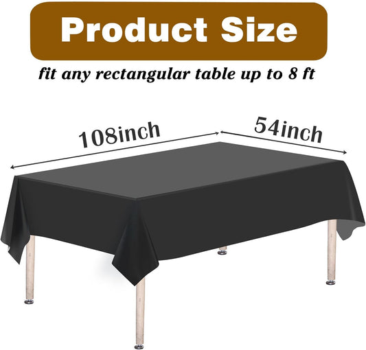 Kopokita 2PCS Black Plastic Tablecloths 54 x 108 Inch, Disposable Table Cloths Rectangle Party Table Covers