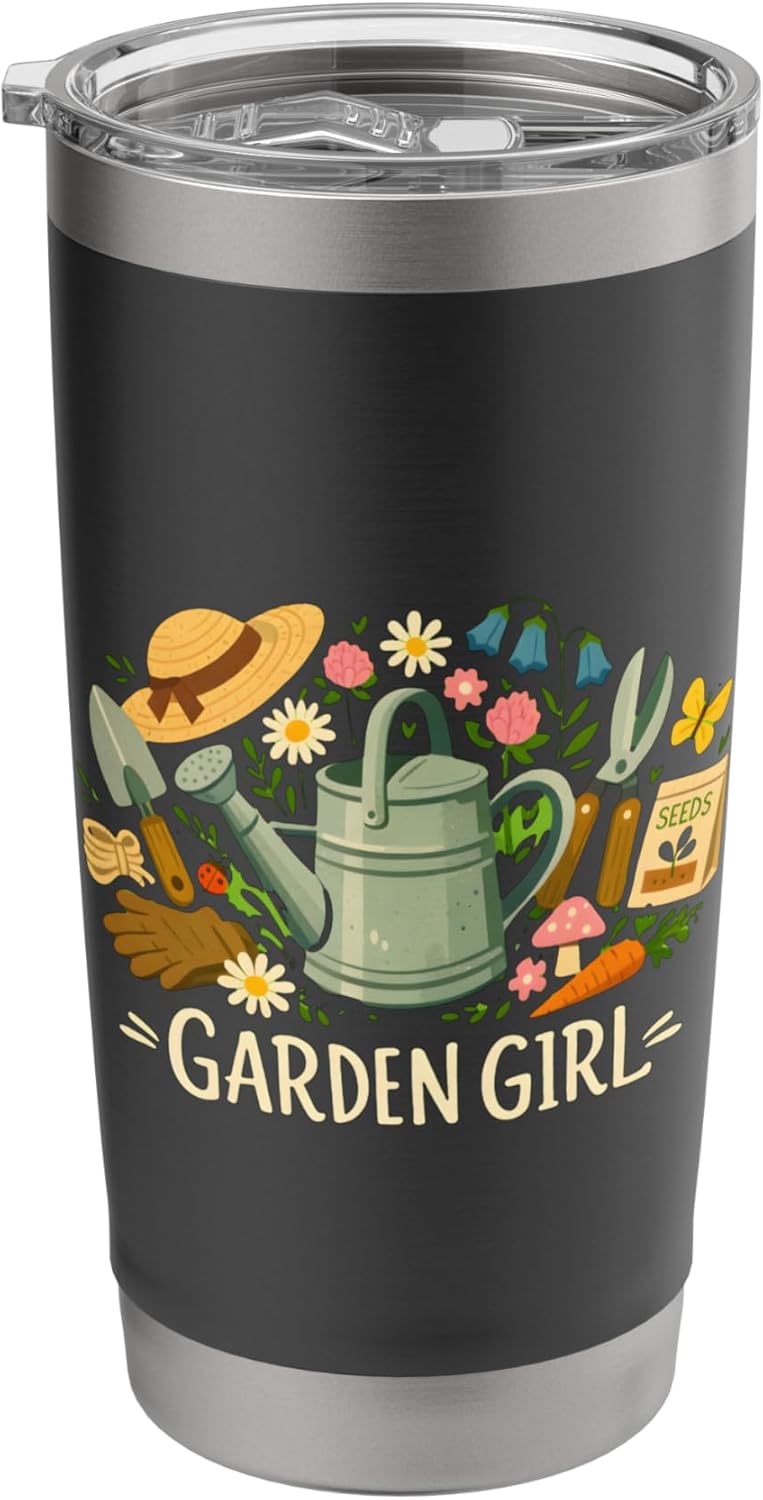 Garden Girl Gardening Tools Watering Can Seeds Flowers Stainless Steel Insulated Tumbler