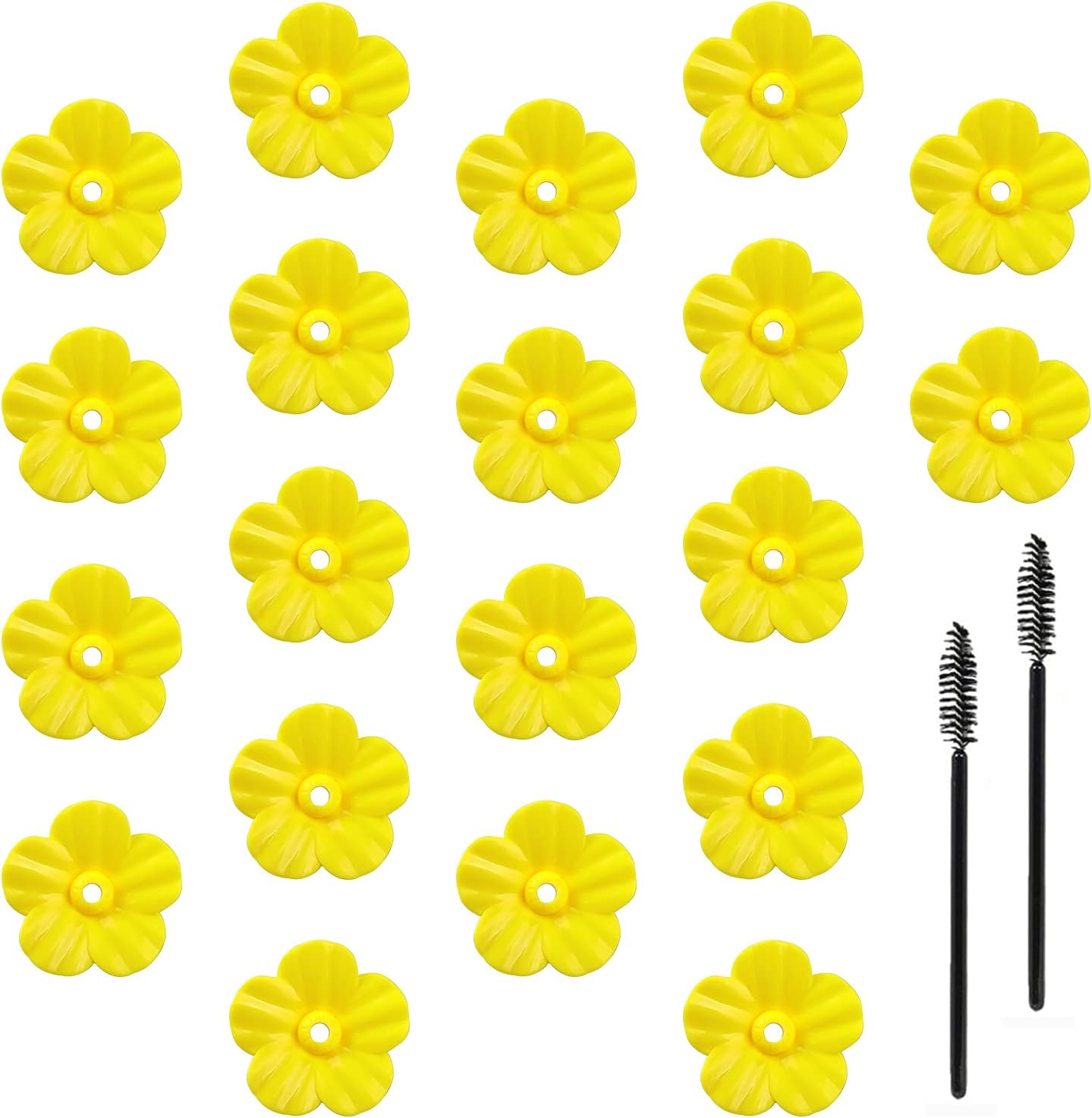 Andiker 20Pcs Hummingbird Feeder Replacement Flowers with Cleaning Brush, Yellow Feeder Parts Replacement for Hanging Feeders