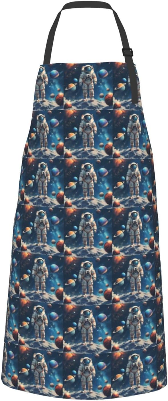 YANYU Space Print 28x33 In Kitchen Apron Stylish Chef Apron with Pockets for Cooking Baking Painting