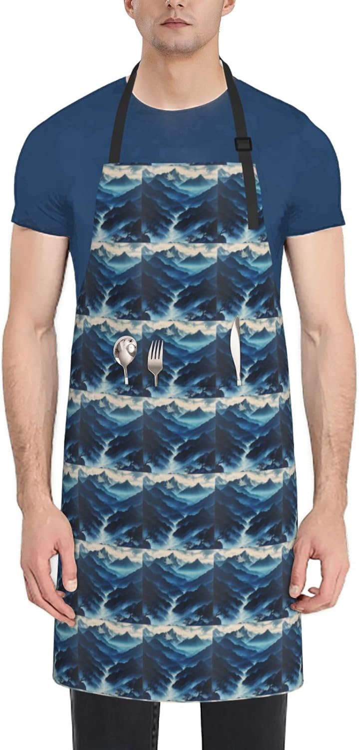 YANYU Rocky mountain Print 28x33 In Kitchen Apron Stylish Chef Apron with Pockets for Cooking Baking Painting