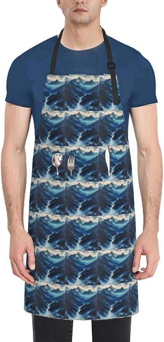 YANYU Rocky mountain Print 28x33 In Kitchen Apron Stylish Chef Apron with Pockets for Cooking Baking Painting
