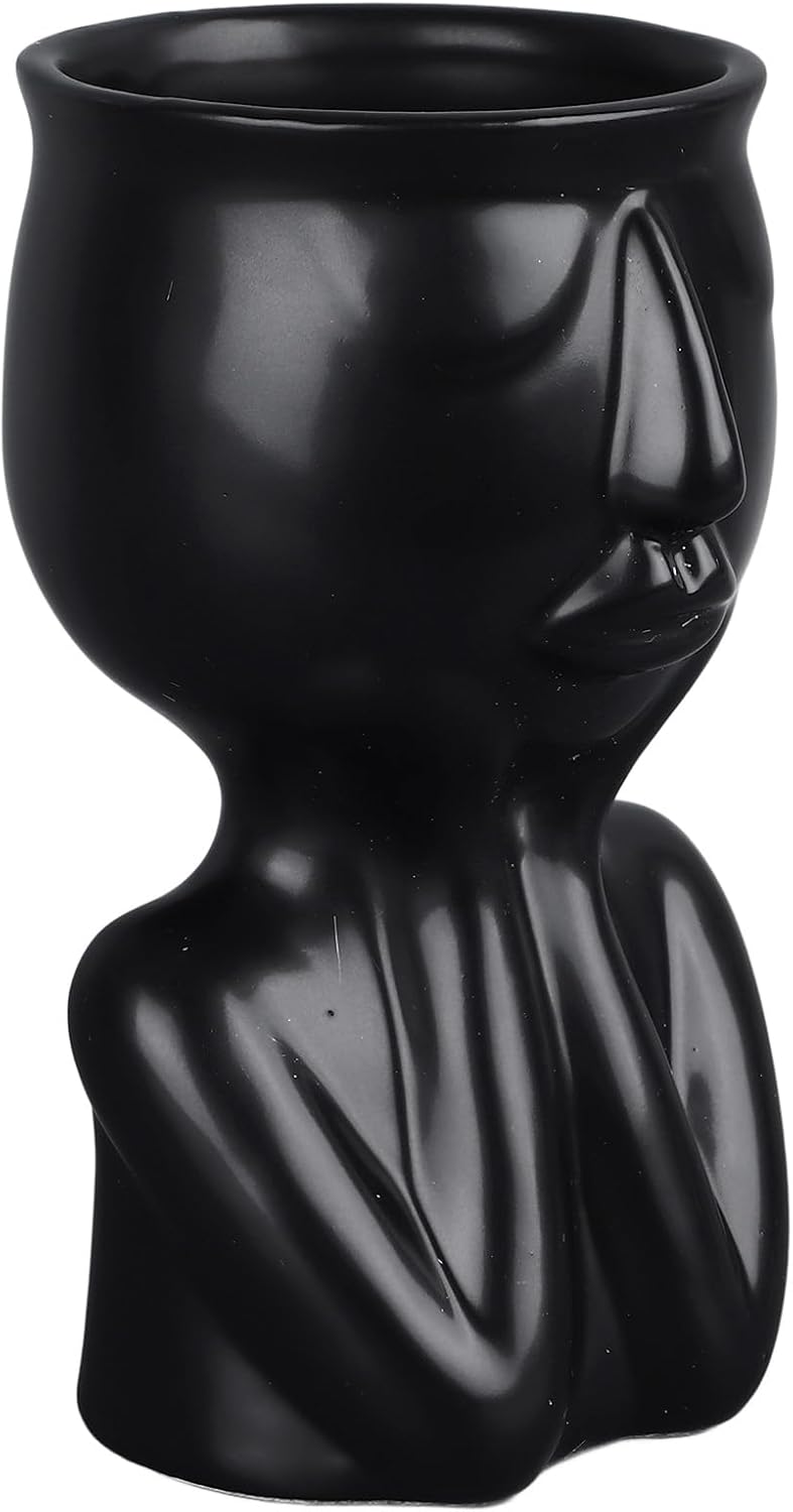 Pilipane Ceramic Face Planter Pot Nordic Style Modern Innovative Face Succulent Planter Pot for Home Office Hotel Desktop Ornaments (Black)
