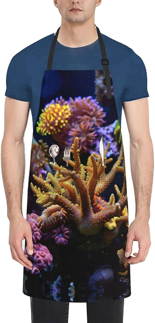 Coral Reef print Waterproof chef's apron with pocket apron for kitchen cooking baking barbecue and gardening