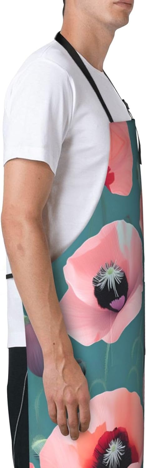 Pastel Poppies print Waterproof chef's apron with pocket apron for kitchen cooking baking barbecue and gardening
